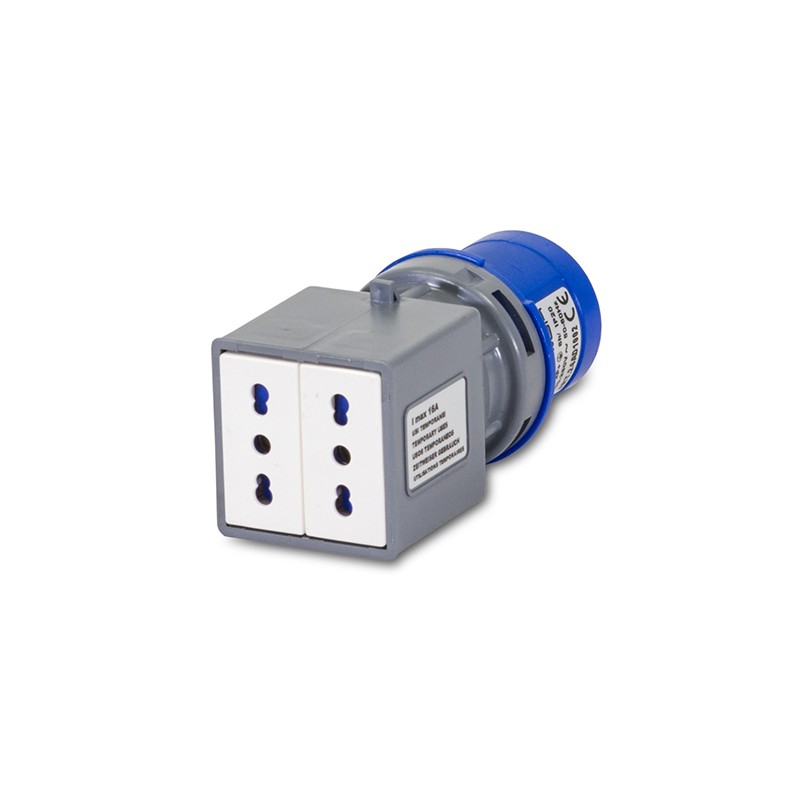 Industrial adapter cee plug 220 blue 2 sockets bipasso 2p t master