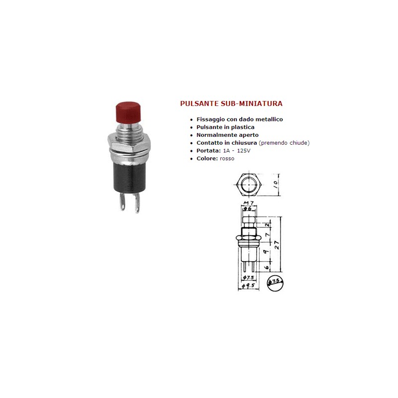 Pulsante miniatura rosso sub micro 1a 250v aperto