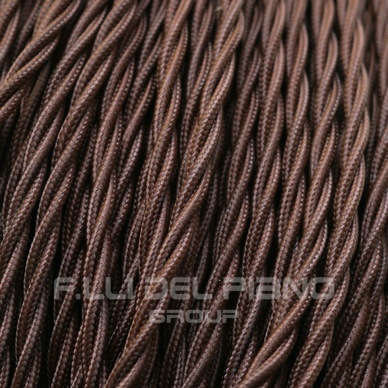 Câble lustre tresse tissu soie marron 3x0,75mm