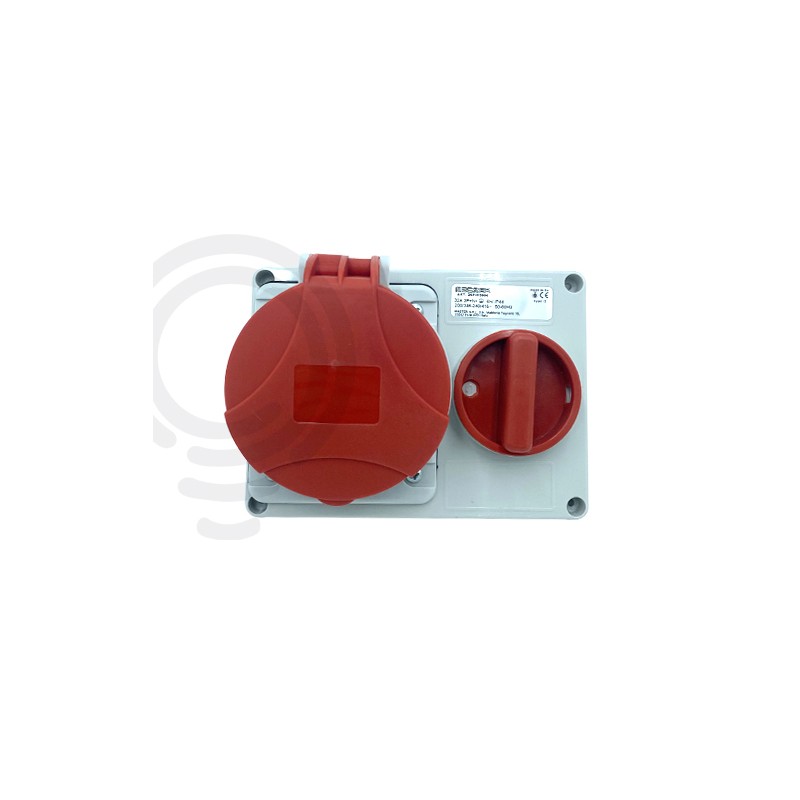 Recessed interlocked electrical socket 3p tn 32a red 24pio3004 ip44