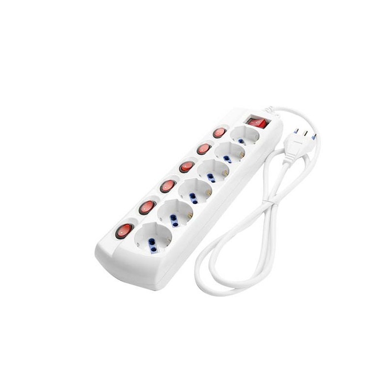 Multiprise électrique 6places blanc schuko interrupteur individuel pour  prise