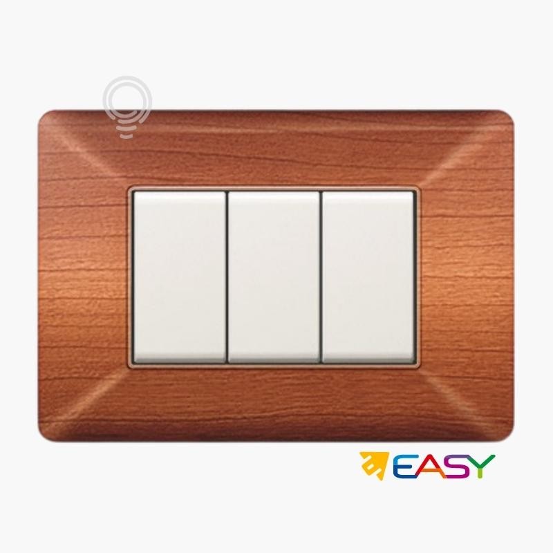 3-module switch cover plate, light wood color, compatible with Matix
