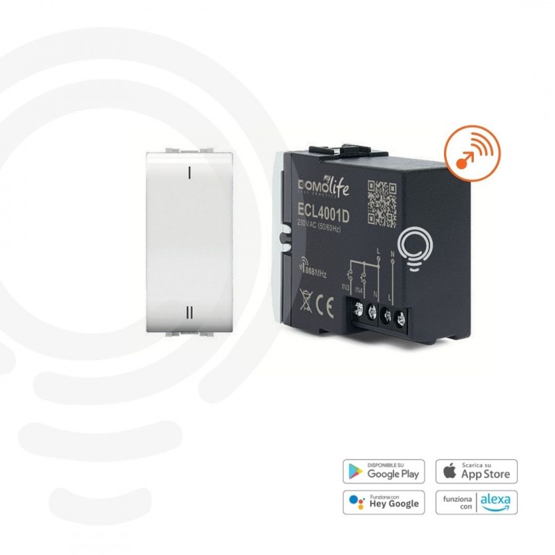 Modular white home automation control with 2 wired inputs control and customization of 230V devices