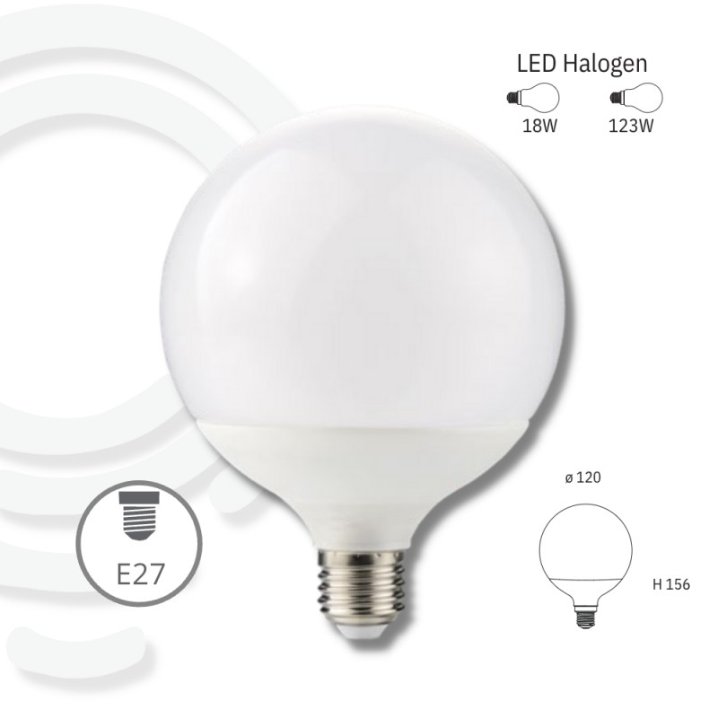 Globus-LED-Glühbirne E27 18 W 1850 lm 6500 K 120 x 156 mm 15000 Std. Cri80
