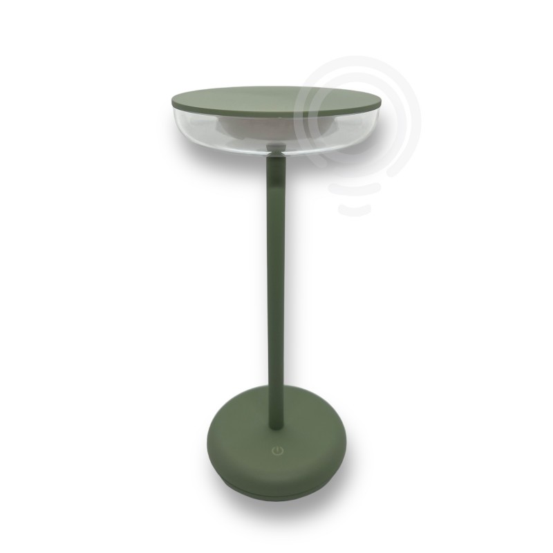 Lampada da tavolo ricaricabile a batterie in metallo e Abs verniciato per uso interno/esterno salvia